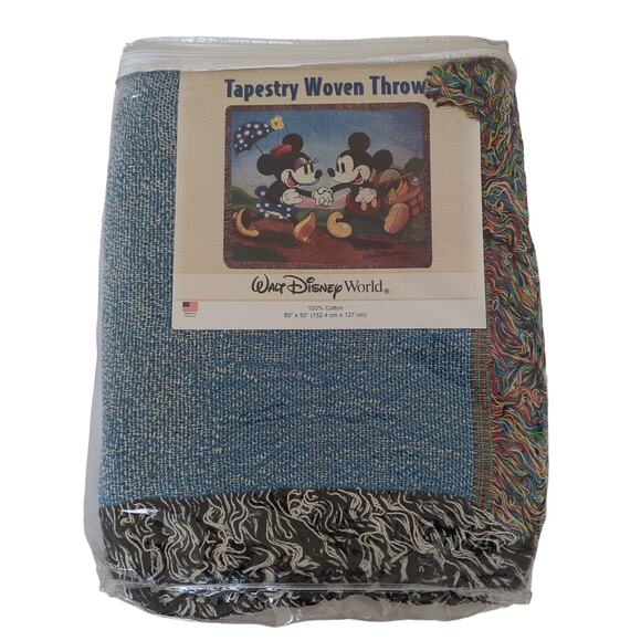 VTG Disney World Bedding Theme Park Mickey Minnie Throw Blanket Tapestry 60”x50” - Picture 1 of 5